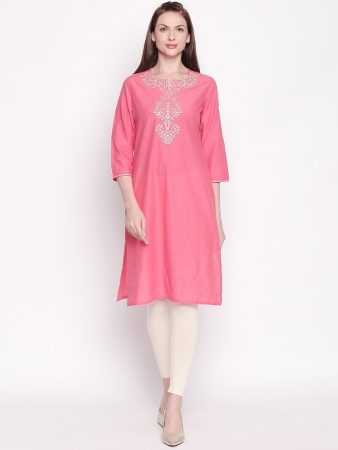 

RANGMANCH BY PANTALOONS Women Pink Yoke Design Straight Kurta