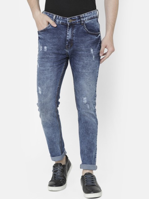 

CINOCCI Men Blue Slim Fit Mid-Rise Low Distress Stretchable Jeans