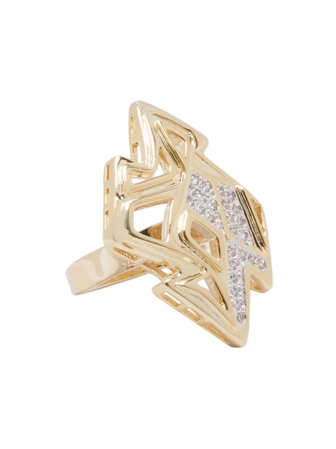 

shaze Women Gold-Toned Stone-Studded Ameoba Finger Ring
