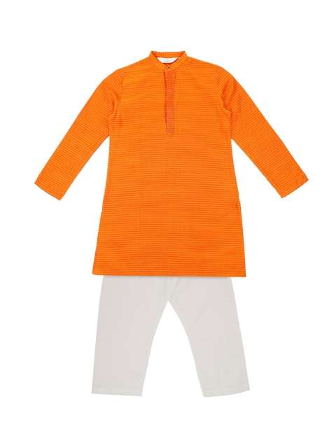 

indus route by Pantaloons Boys Mustard Yellow & White Self Design Kurta with Pyjamas