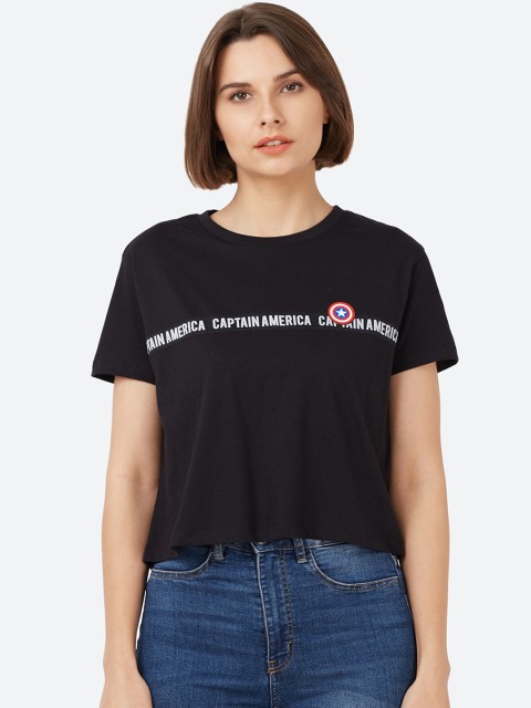 

Free Authority Women Black Captain America Printed T-shirt