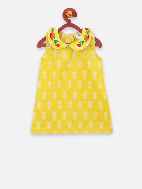 

LilPicks Girls Yellow Printed A-Line Dress