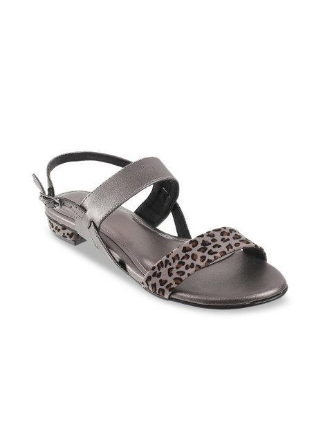 

Mochi Women Grey & Brown Printed Open Toe Flats