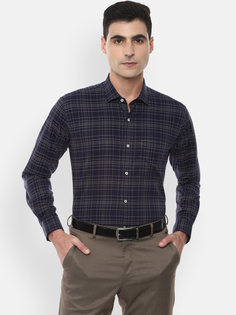 

Van Heusen Men Navy Blue & White Regular Fit Checked Formal Shirt