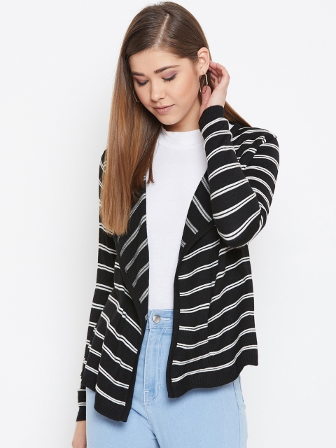 

Duke Women Black Striped Front-Open Sweater