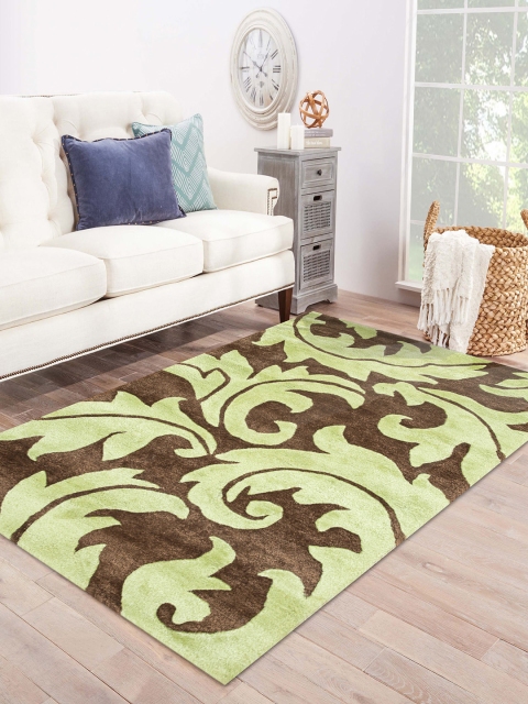 Jaipur Rugs Brown & Green Printed Anti-Skid Woolen Carpet