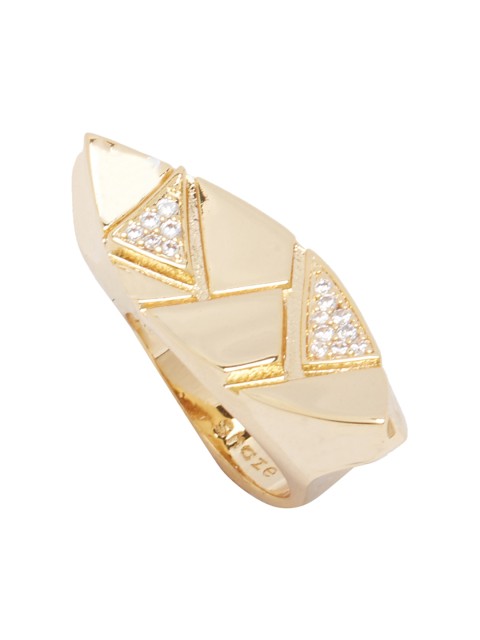 

shaze Gold-Toned White Stone Studded Boat Finger Ring