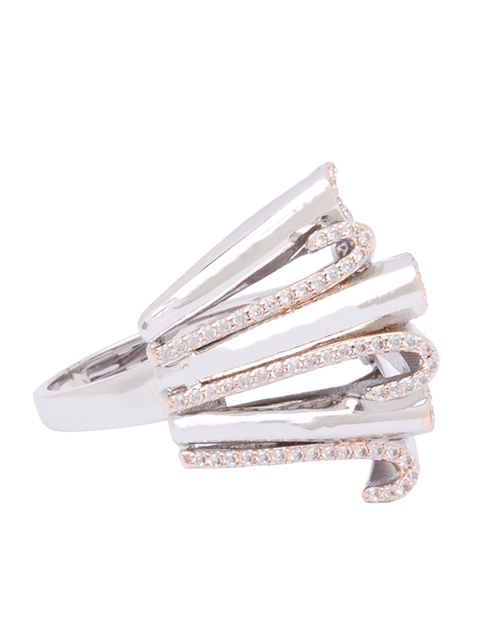 

shaze Silver-Toned & Rose-Gold-Toned Stone-Studded Interlocked Ring