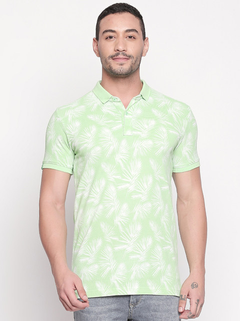 

Mufti Men Green Printed Polo Collar Pure Cotton T-shirt