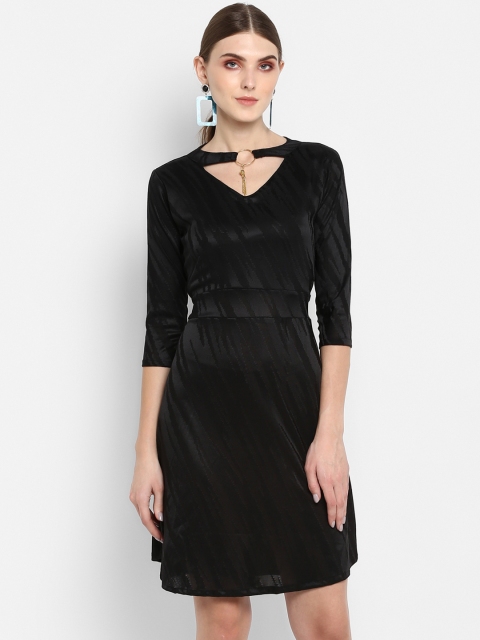 

TRENDY DIVVA Women Black Printed A-Line Choker Neck Dress