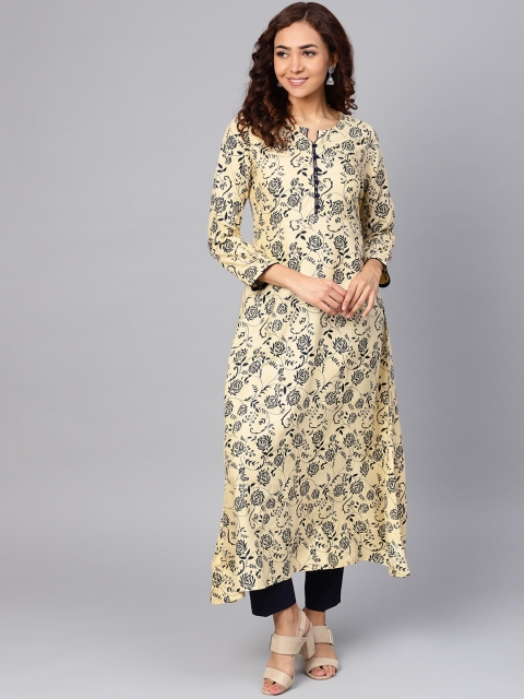 

Jompers Women Cream-Coloured Printed Kurta with Trousers