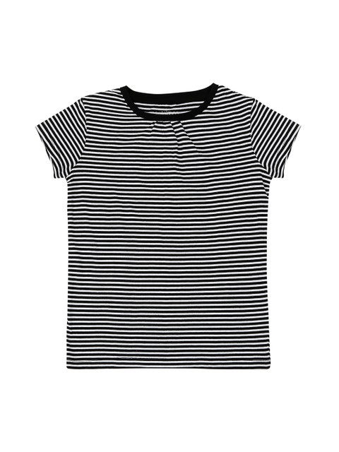 

Pantaloons Junior Girls Black Off-White Striped Round Neck Pure Cotton T-shirt