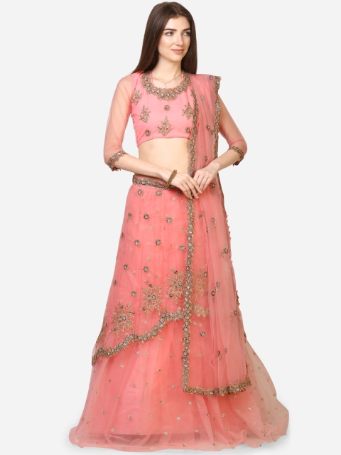 

V SALES Pink Semi-Stitched Lehenga & Blouse with Dupatta