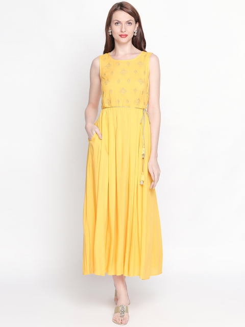 

AKKRITI BY PANTALOONS Women Yellow Printed Fit and Flare Dress