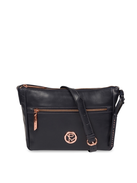 

PURE LUXURIES LONDON Navy Blue Leather Solid Sling Bag