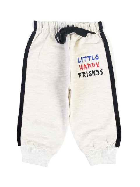 

CRAZYPENGUIN Boys Off-White & Black Colourblocked Pure Cotton Joggers, Grey