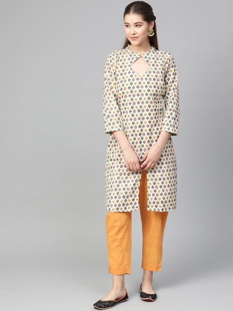 

Jompers Women Beige & Grey Printed Kurta with Trousers