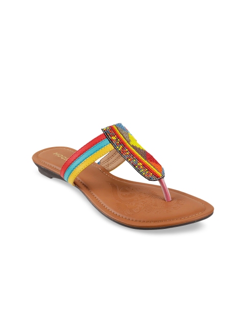 

Mochi Women Yellow & Red Embellished T-Strap Flats
