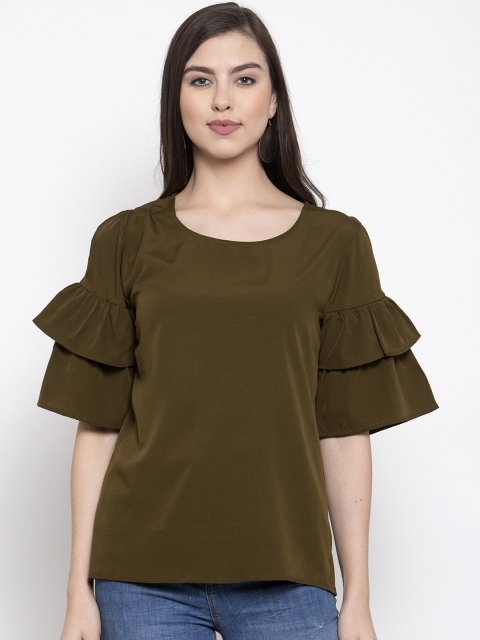 

Purple State Women Olive Green Solid Top