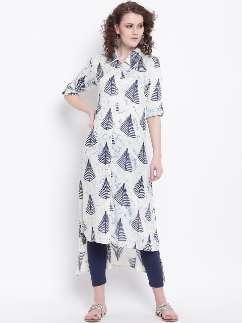 

Napra Women White & Blue Printed A-Line Kurta