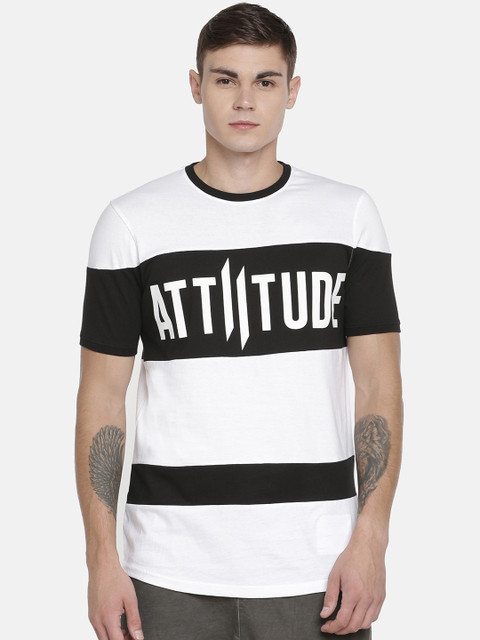 

ATTIITUDE Men Black Striped Round Neck T-shirt