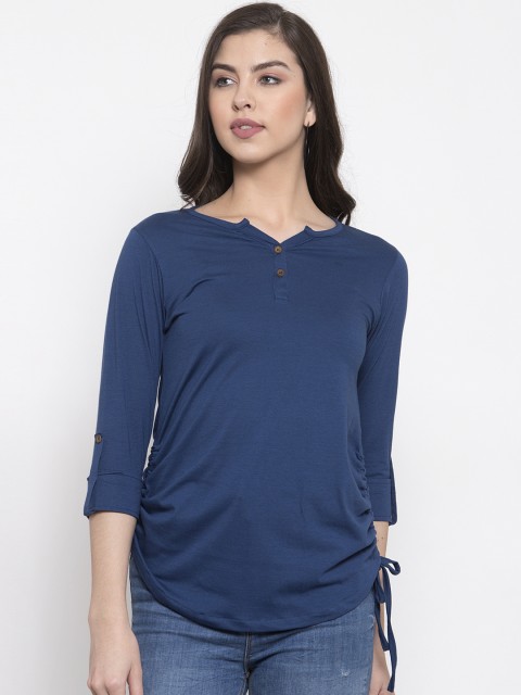 

Kalt Women Blue Solid Pure Cotton Top