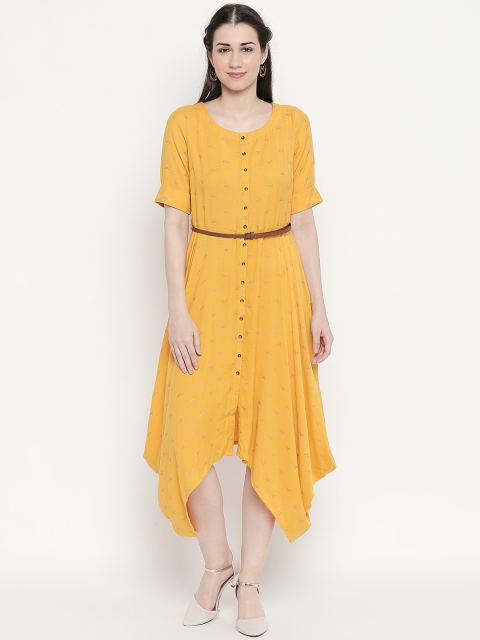 

AKKRITI BY PANTALOONS Women Mustard Printed Fit and Flare Dress