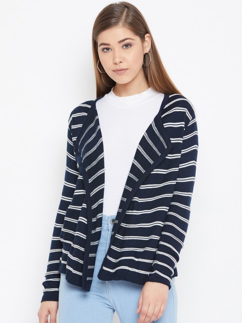 

Duke Women Navy Blue & White Striped Front-Open Sweater