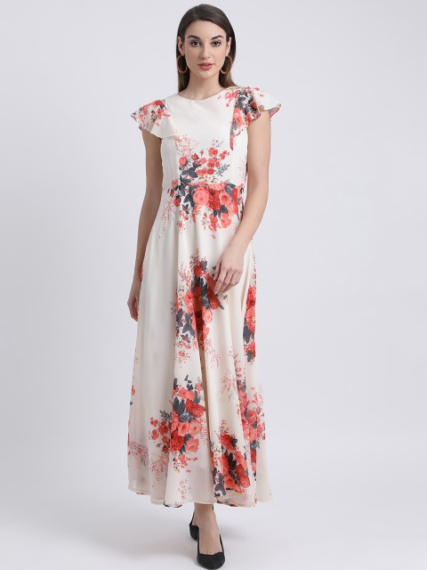

Zink London Women White & Pink Printed Maxi Dress