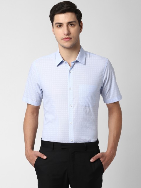 

Peter England Men Blue Regular Fit Checked Formal Shirt