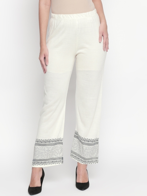 RANGMANCH BY PANTALOONS Women Off-White & Black Printed Straight Palazzos