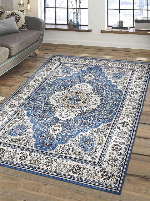 

Status Blue & Beige Printed Ice Silk Velvet Touch Persian Hand-Tufted Carpet