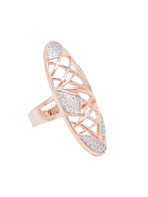 

Shaze Rose Gold-Toned Stone-Studded Oval Finger Ring
