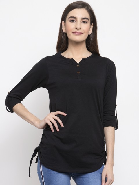 

Kalt Women Black Solid Longline Top