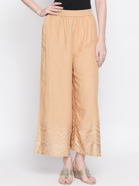 

RANGMANCH BY PANTALOONS Women Gold-Toned Solid Straight Palazzos