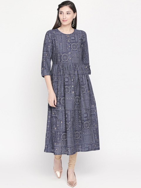

AKKRITI BY PANTALOONS Women Blue Printed Fit and Flare Dress