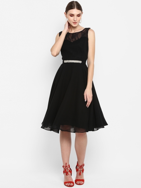 

TRENDY DIVVA Women Black Solid Fit and Flare Embellished Dress