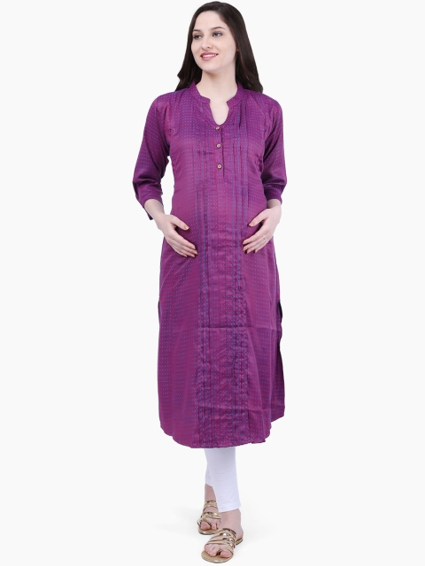 

MomToBe Women Purple Woven Design Maternity Straight Kurta
