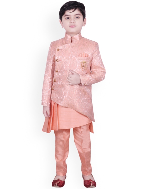 

SG YUVRAJ Boys Peach-Coloured Self Design Kurta with Trousers