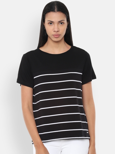 

Van Heusen Woman Women Black & White Striped Round Neck T-shirt