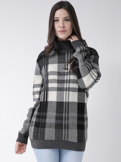 

Club York Women Charcoal Grey & Off-White Checked Pullover Sweater