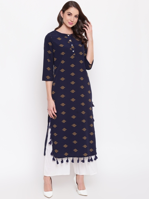 

Napra Women Blue & Yellow Printed Straight Kurta