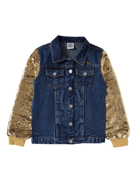 

Cub McPaws Girls Blue Solid Flip Sequinned Denim Jacket