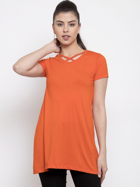 

Kalt Women Orange Solid Longline Top