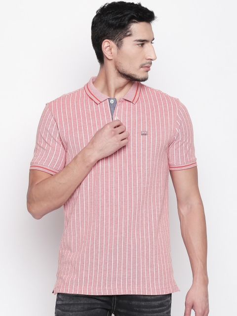 

BYFORD by Pantaloons Men Coral & Wihte Striped Polo Collar T-shirt