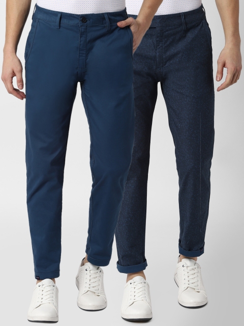 

Peter England Casuals Men Blue Slim Fit Solid Regular Reversible Trousers