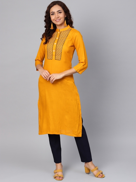 

Jompers Women Mustard Yellow & Navy Blue Yoke Design Kurta with Palazzos