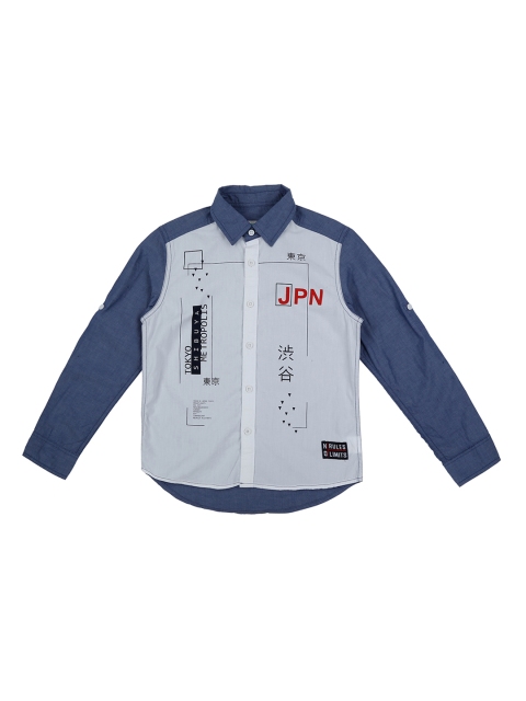

Pantaloons Junior Boys Blue Regular Fit Printed Casual Shirt