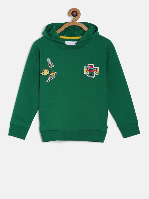 

TALES & STORIES Boys Green Solid Hooded Sweatshirt