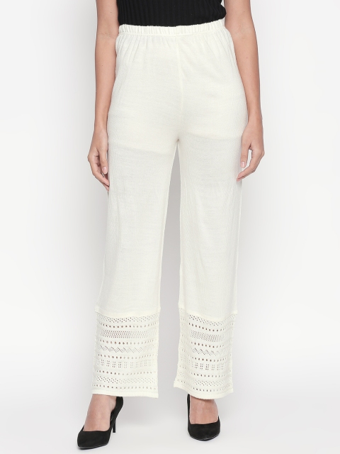 

RANGMANCH BY PANTALOONS Women Off-White Solid Straight Palazzos